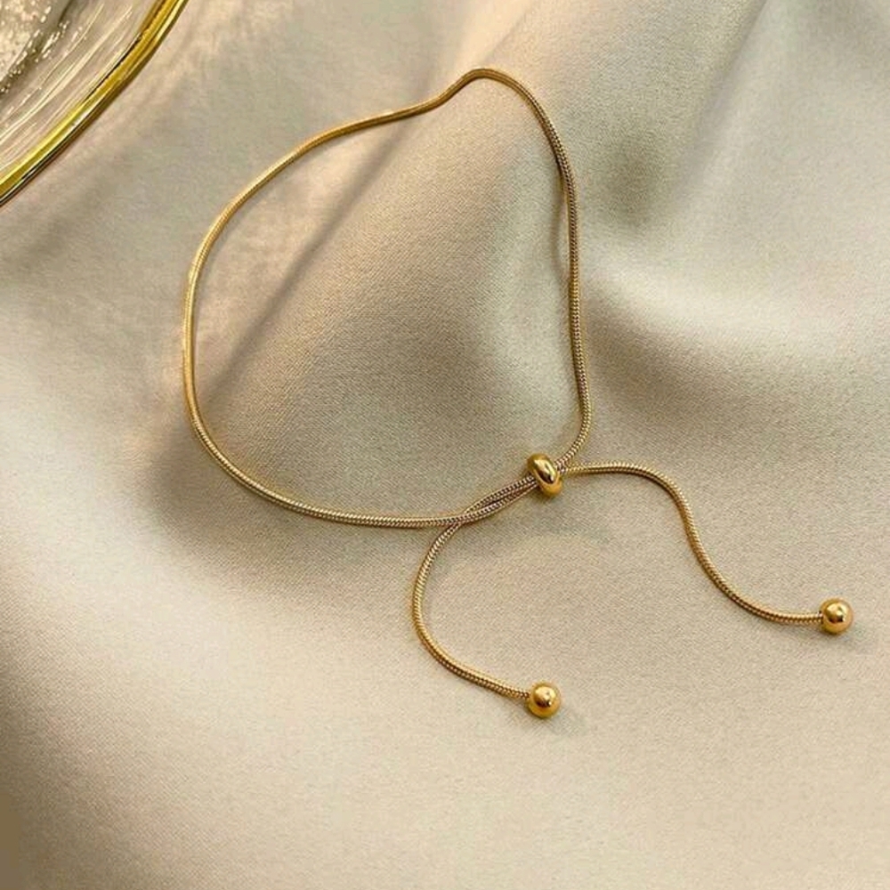 Delicate Gold Anklet with Slider Beads - Picture 2 of 5
